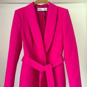 Zara Fuchsia Pink Blazer – Double Breasted, Waist Tie